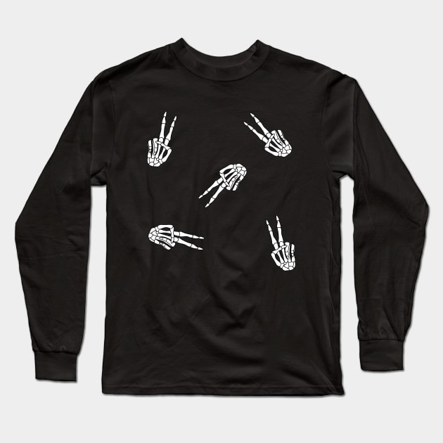 Peace Sign Skeleton Hands Long Sleeve T-Shirt by bloomingviolets